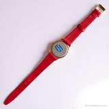 Tono de oro de los 90 Lorus Mickey Mouse reloj Para ella con correa de cuero rojo