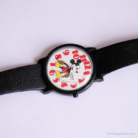 خمر الأسود Lorus Mickey Mouse ساعة بأرقام حمراء كبيرة