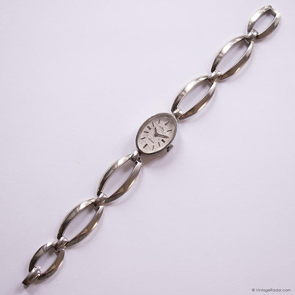 STC Orologio da donna in stile vintage con marcasite, quadrante rettangolare, argento, Argento, Retrò STC Orologio da donna in stile vintage con marcasite, quadrante rettangolare, argento, Argento, Retrò