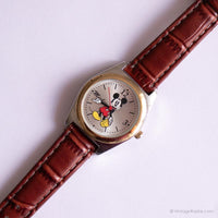 Vintage clásico Mickey Mouse reloj Para ella con correa de cuero marrón
