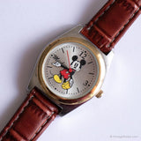 Classic Vintage Mickey Mouse Watch for Her with Brown Leather Strap