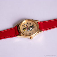 Ancien Minnie Mouse Pièce d'or montre avec sangle en cuir rouge