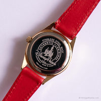 Jahrgang Minnie Mouse Goldmünze Uhr mit rotem Lederband