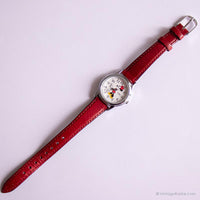 Sily-tone vintage Minnie Mouse Lorus Quartz montre avec sangle rouge