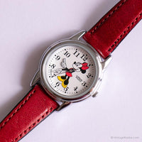 Sily-tone vintage Minnie Mouse Lorus Quartz montre avec sangle rouge