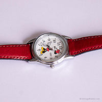 Vintage Silver-Tone Minnie Mouse Lorus Quarz Uhr mit rotem Gurt