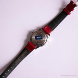Tono plateado vintage Minnie Mouse Lorus Cuarzo reloj con correa roja