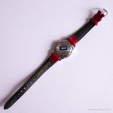 Vintage Silver-tone Minnie Mouse Lorus Quartz Watch with Red Strap