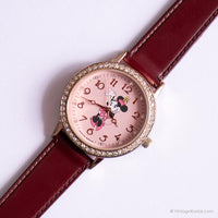 Rosa vintage-dorado Minnie Mouse reloj para mujeres con dial rosa