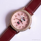 Rosa vintage-dorado Minnie Mouse reloj para mujeres con dial rosa