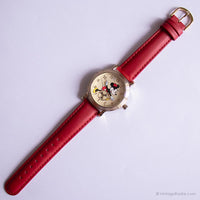 Rara cosecha Minnie Mouse reloj con segundos subdial y correa roja