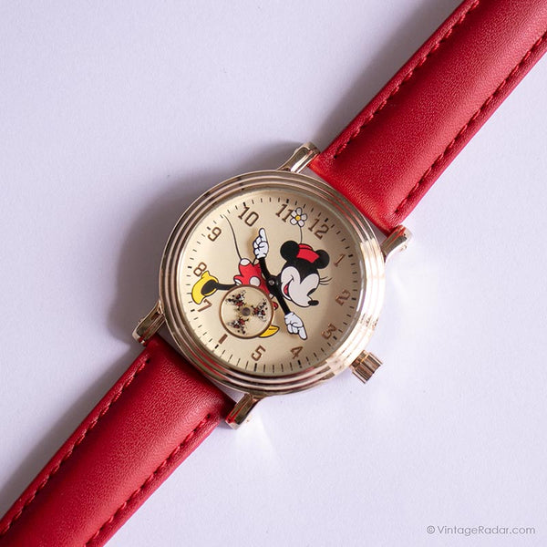 RARE Vintage Minnie Mouse Watch With Seconds Subdial And Red Strap Rare vintage minnie mouse watch with seconds subdial and red strap