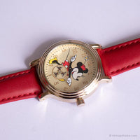 Vintage rare Minnie Mouse montre avec des secondes sous-craquette et rouge
