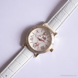 خمر ريترو Minnie Mouse ساعة نسائية بحزام جلدي أبيض