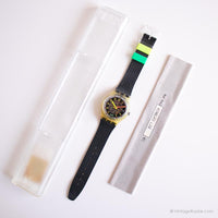 1992 Swatch GK402 السوداء السوداء | الصندوق والأوراق الهيكل العظمي Swatch