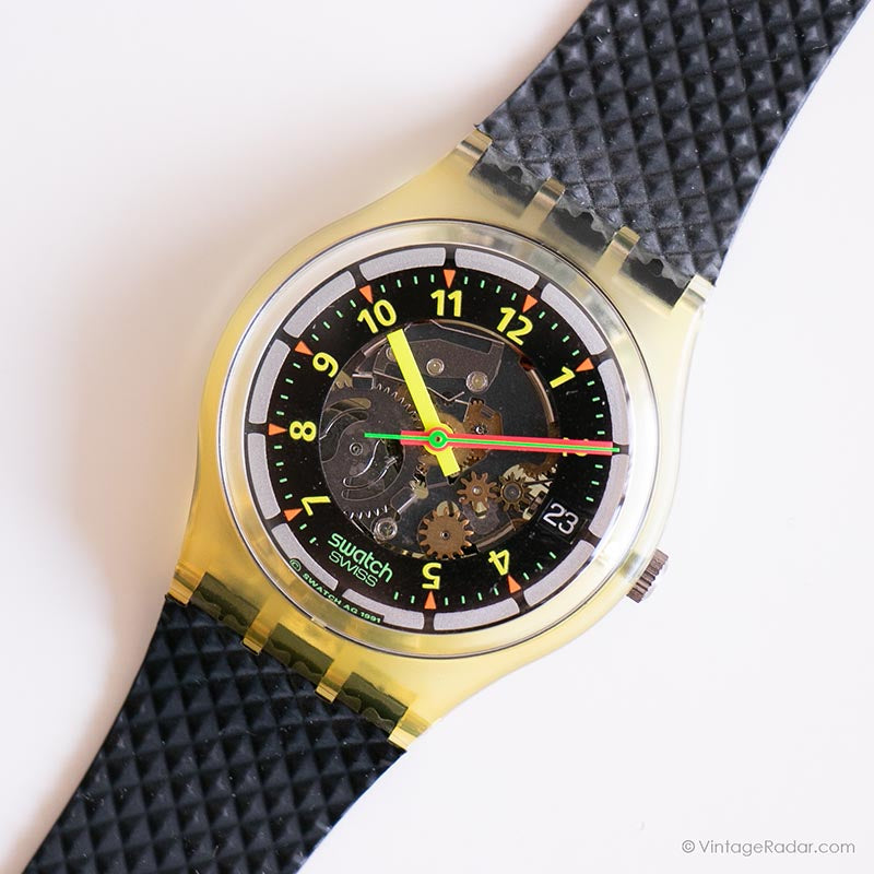 1992 Swatch GK402 BLACK LINE Watch | Box and Papers Skeleton Swatch ...