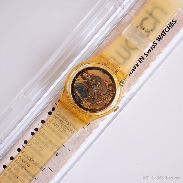 1990 Swatch Gz115 gelatina dorada reloj | EXTRAÑO Swatch con caja y papeles