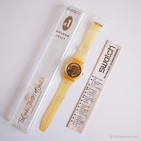 1990 Swatch Gz115 gelatina dorada reloj | EXTRAÑO Swatch con caja y papeles