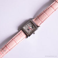 Vintage Silver-Tone Rechteck Minnie Mouse Uhr mit rosa Riemen