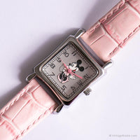 Vintage Silver-Tone Rechteck Minnie Mouse Uhr mit rosa Riemen