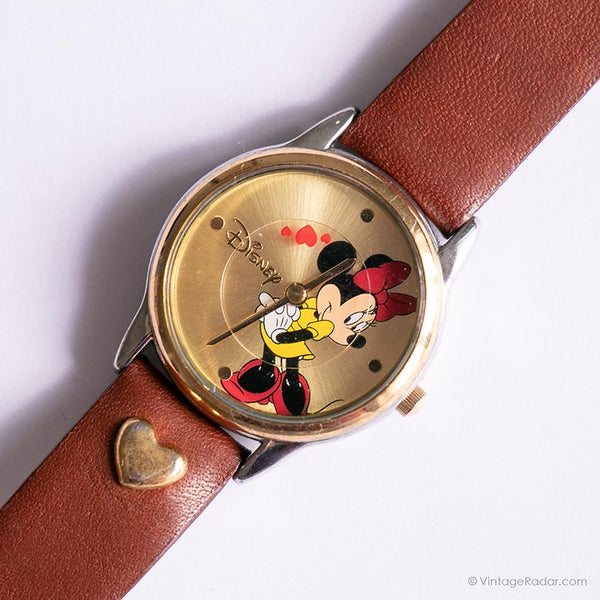 Elegante Minnie Mouse reloj para mujeres con champán dial vintage