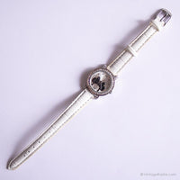 Vintage Silver-tone Minimalist Minnie Mouse Watch with White Strap