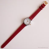 Vintage Small Timex Watch for Ladies | Red Strap Silver-tone Watch