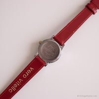 Vintage pequeño Timex reloj para damas | Correa roja tono plateado reloj