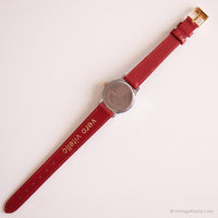 Vintage Small Timex Watch for Ladies | Red Strap Silver-tone Watch