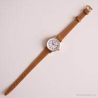 Vintage Gold-Ton Timex Uhr für sie | Braunes Lederband Uhr