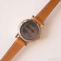 Tono de oro vintage Timex reloj para ella | Banda de cuero marrón reloj
