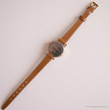Vintage Gold-Ton Timex Uhr für sie | Braunes Lederband Uhr