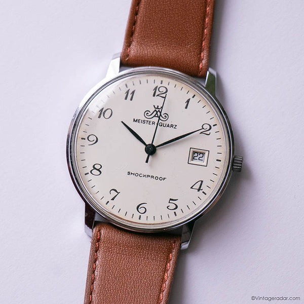 Vintage Silver-tone Meister Anker Quartz Watch for Men with White Dial