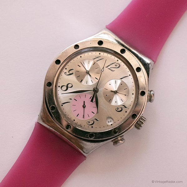 Ancien Swatch Ironie Chronograph YCS513 Temps à Rose montre RARE