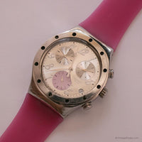 Antiguo Swatch Ironía Chronograph YCS513 Tiempo en Rose reloj EXTRAÑO