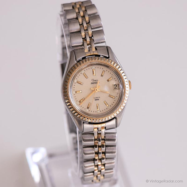 Vintage Two-tone Timex Indiglo Date Watch | Ladies Elegant Dress Watch