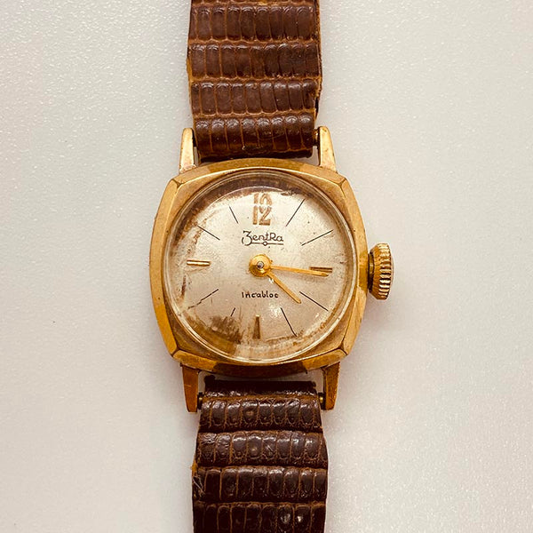 1970 Zentra Incabloc Alemán reloj Para piezas y reparación, no funciona