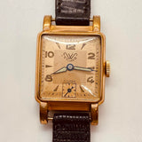 ساعة ألمانية مستطيلة الشكل مطلية بالذهب عيار 15 روبية لقطع الغيار والإصلاح - لا تعمل