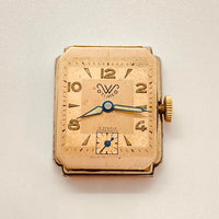 Rectangular 15 Rubis Gold-Plated German Watch for Parts & Repair - NOT WORKING