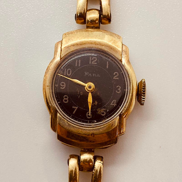 1950s Gold-Plated Para Black Dial Watch for Parts & Repair - NOT WORKING