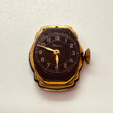 1950s Gold-Plated Para Black Dial Watch for Parts & Repair - NOT WORKING