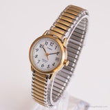 Vintage Edelstahl Timex Uhr für sie | Rundes weißes Zifferblatt Uhr
