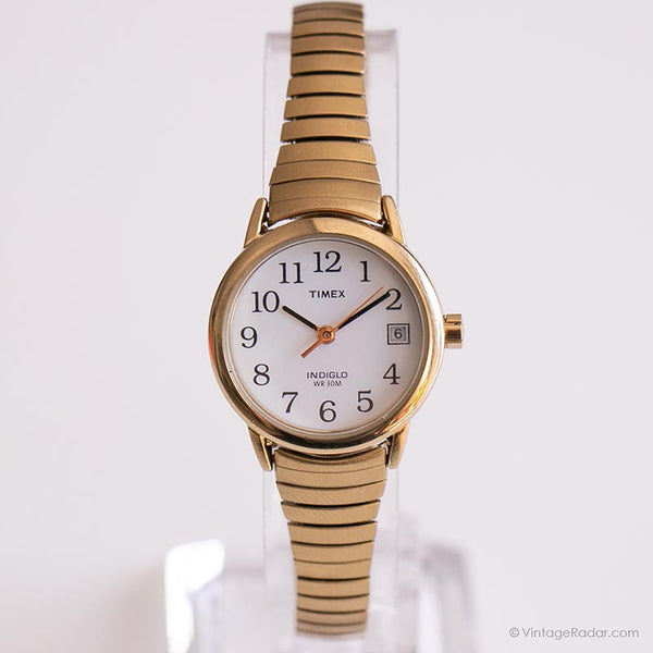Vintage elegante Timex Indiglo reloj | Brazalete de oro reloj para ella