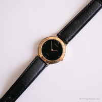 Dial negro vintage Pulsar reloj | Cuarzo analógico de tono de oro reloj