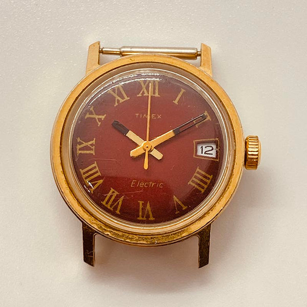 Dialer rojo Timex Cuarzo raro eléctrico reloj Para piezas y reparación, no funciona