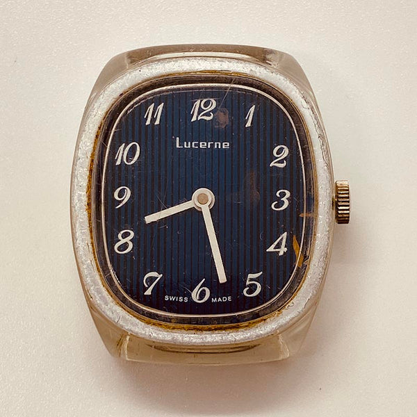 ساعة زرقاء شفافة من لوسيرن سويسرية الصنع لقطع الغيار والإصلاح - لا تعمل