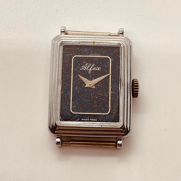 Art Deco Rectangular Alfex Blue Dial Swiss Watch for Parts & Repair - NOT WORKING