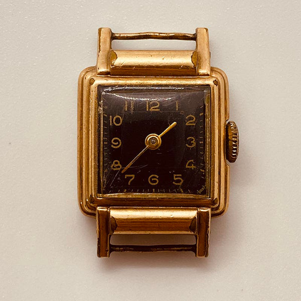 ساعة مستطيلة مطلية بالذهب على طراز آرت ديكو لقطع الغيار والإصلاح - لا تعمل