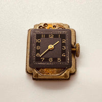 ساعة مستطيلة مطلية بالذهب على طراز آرت ديكو لقطع الغيار والإصلاح - لا تعمل
