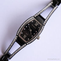 Vintage Black Armitron Watch for Her | Elegant Watch with Crystals